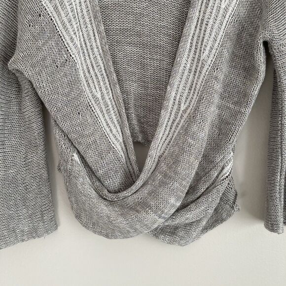 Soft Surroundings Loose Knit Wrap Front Sweater Plunging V-Neck Gray Size Small - Picture 5 of 11